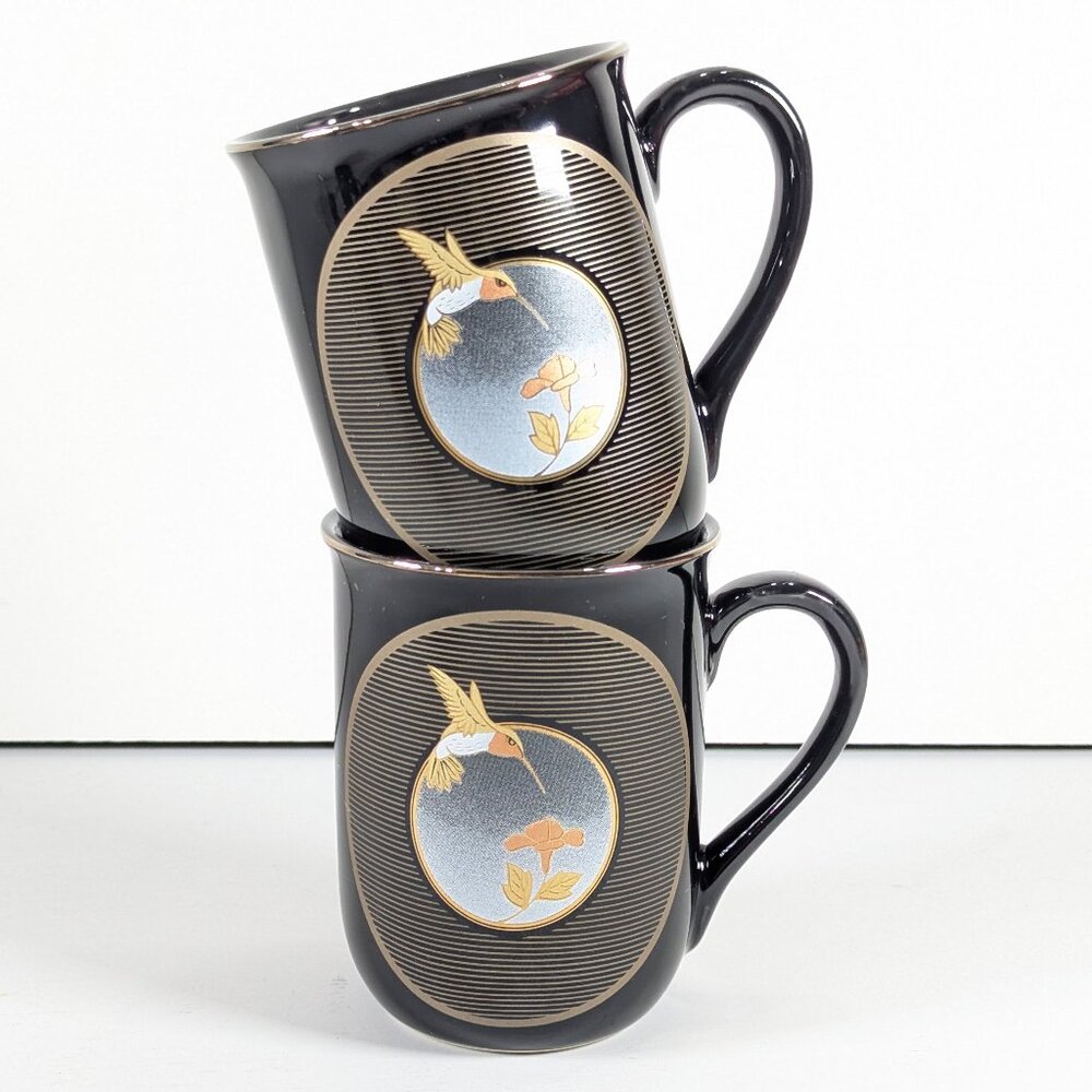 Vintage black OTAGIRI Japan Hummingbird mug set of 2